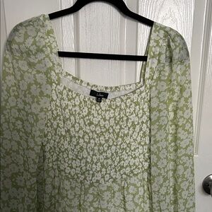 Floral Green and White Lulus Dress Size M